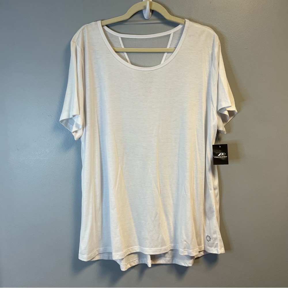 Pro Player Tee White Short Sleeve Mesh Back Top 2X NWT Athletic Sporty Workout